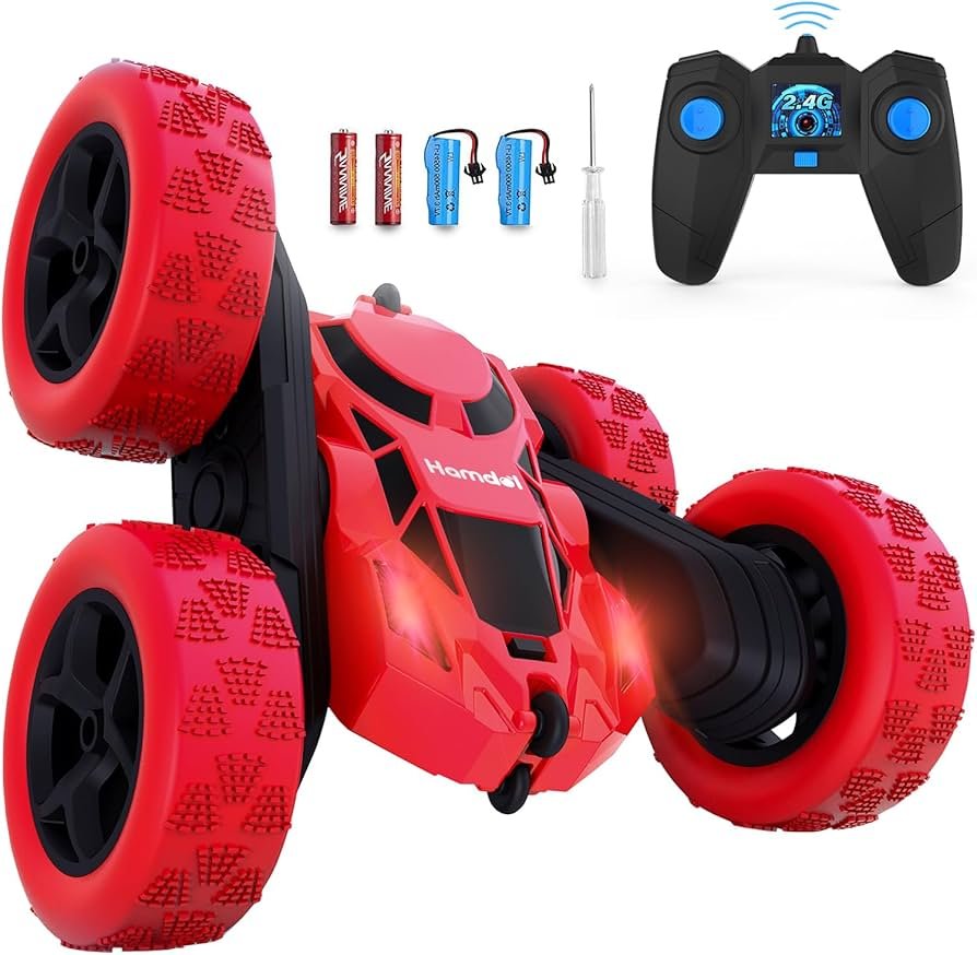 Hamdol double-sided stunt RC car with LED headlights and rugged tires