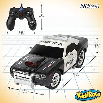 KidiRace RC police car with flashing lights and handheld remote controller