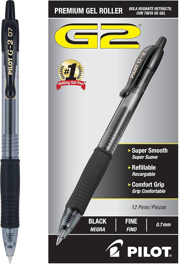 Pilot G2 retractable gel pen with rubber grip and translucent ink window