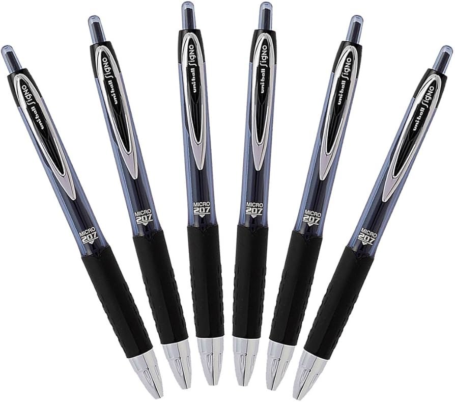uni-ball 207 retractable gel pen with textured grip and black ink