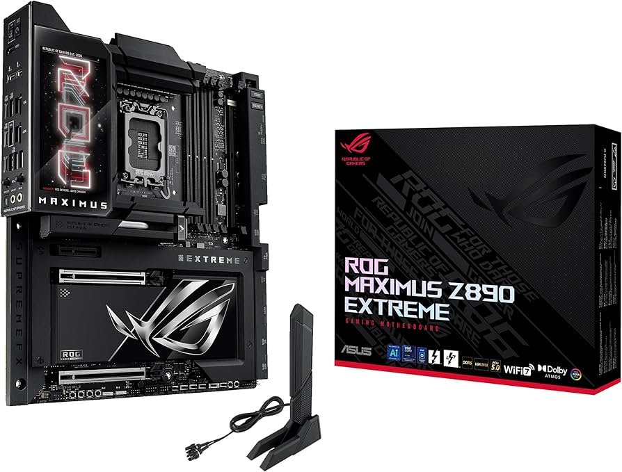 ASUS ROG Maximus Z890 Extreme motherboard with large VRM heatsinks and premium I/O layout