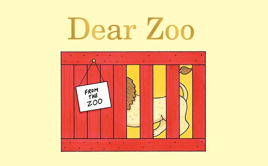 Dear Zoo lift-the-flap book cover showing a crate with an animal peeking out