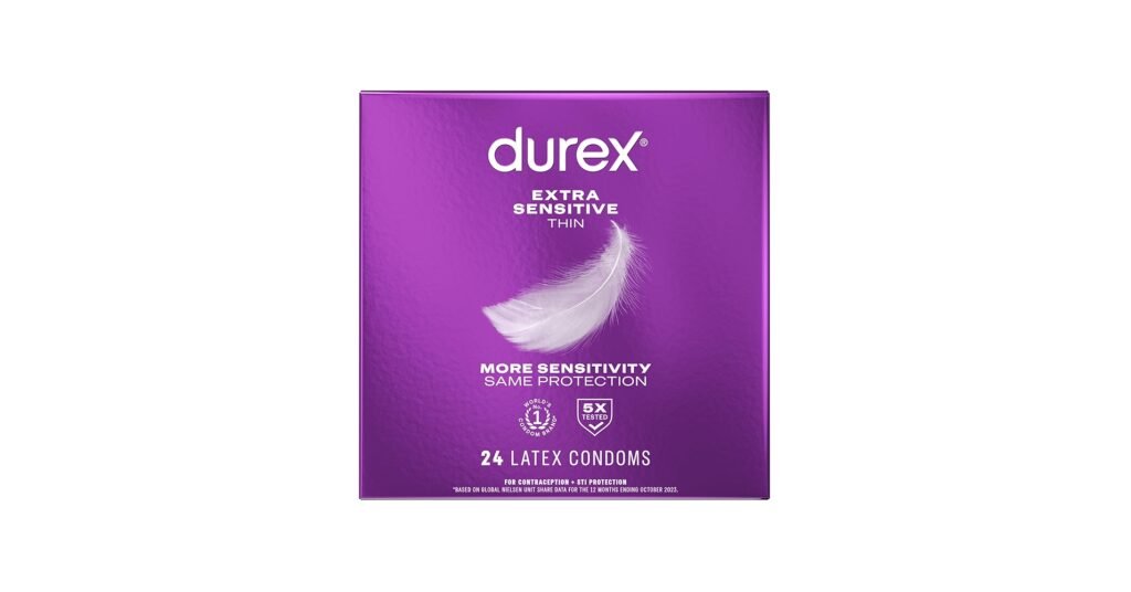 Durex Extra Sensitive condom box with thin latex condom
