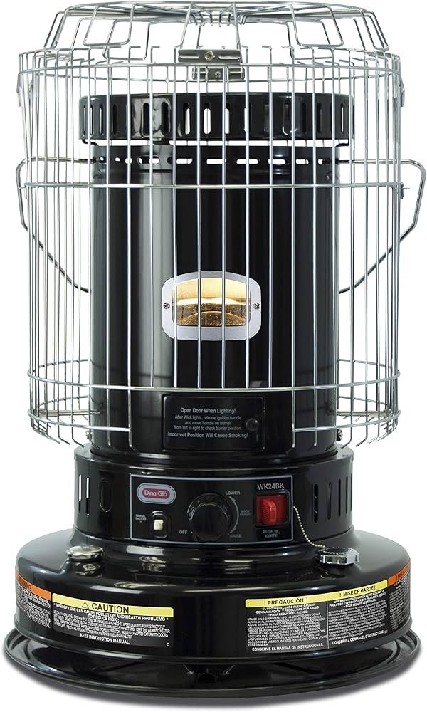 Dyna-Glo WK24BK black convection kerosene heater in a family room setting