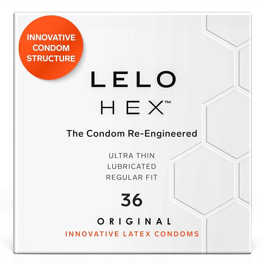 LELO HEX condom box with hex pattern condom