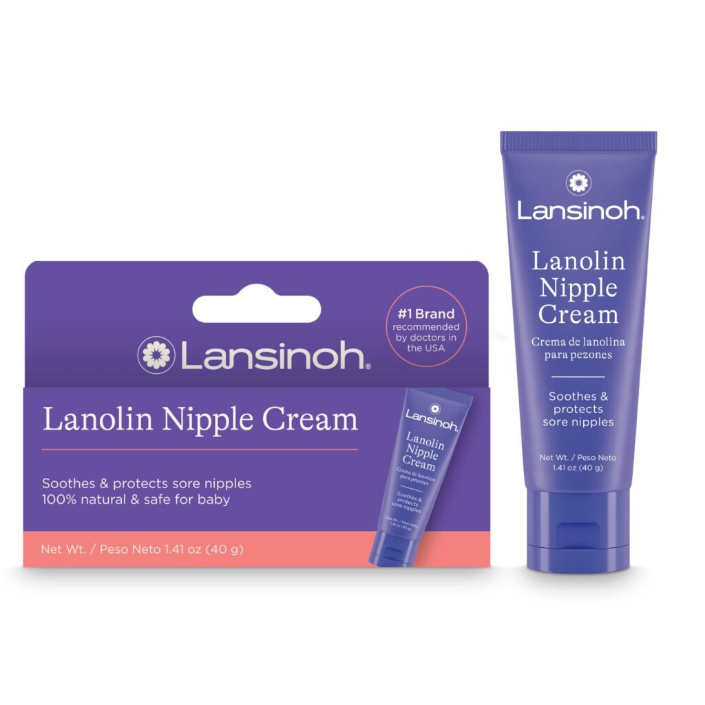 Lansinoh Lanolin Nipple Cream tube with medical grade lanolin on white background