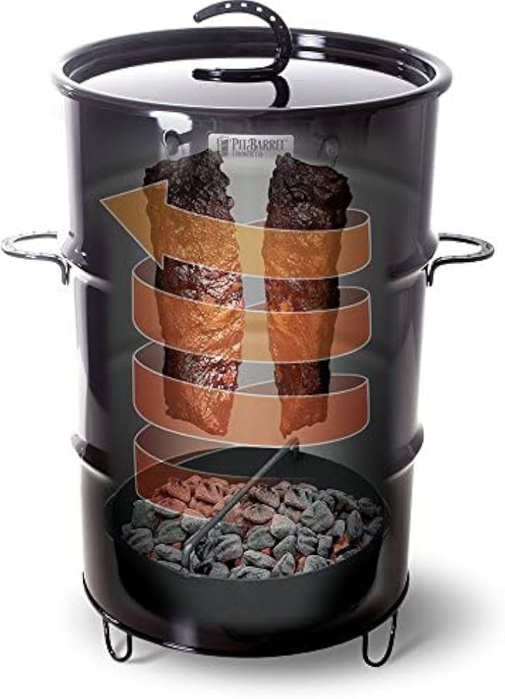 Pit Barrel Cooker drum smoker with hanging hooks and round grate