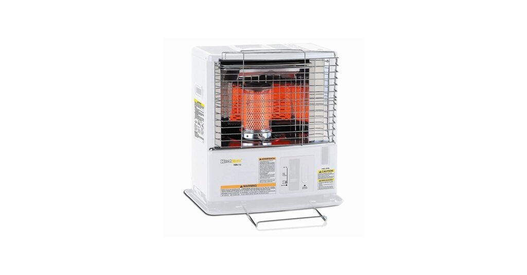 Sengoku HeatMate portable radiant kerosene heater in white used in a small room