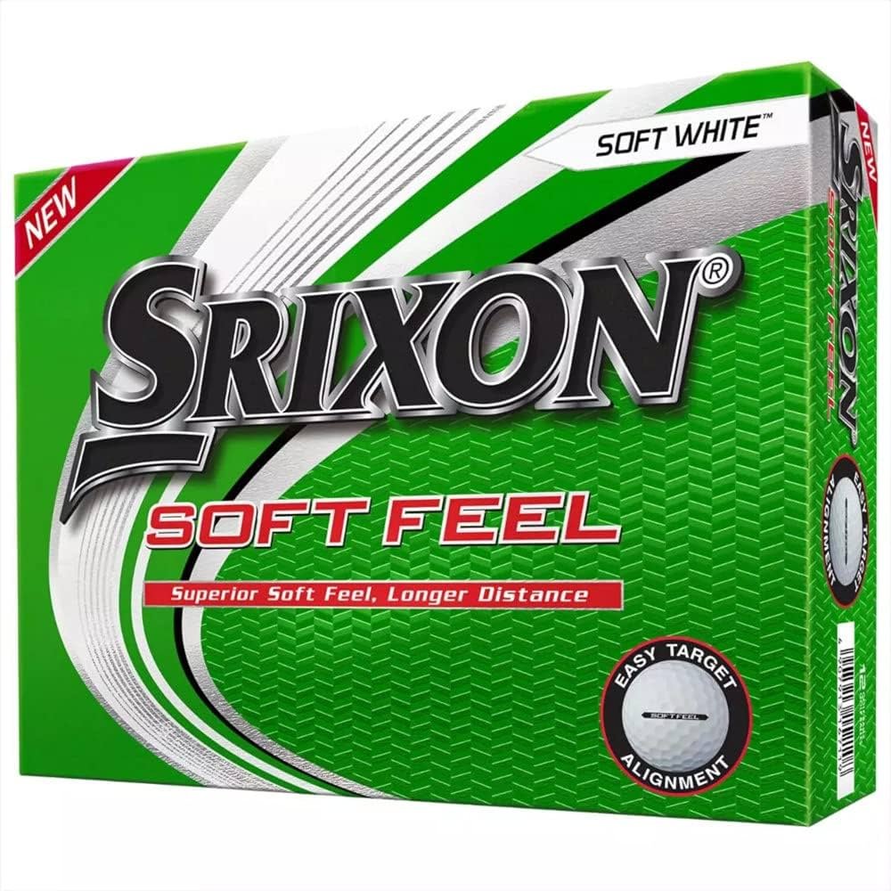 White Srixon Soft Feel golf ball close-up showing Srixon and Soft Feel text
