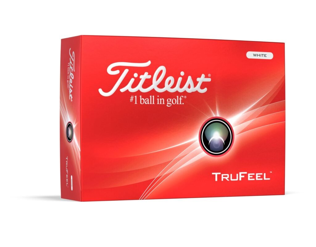 White Titleist TruFeel golf ball close-up showing the TruFeel logo