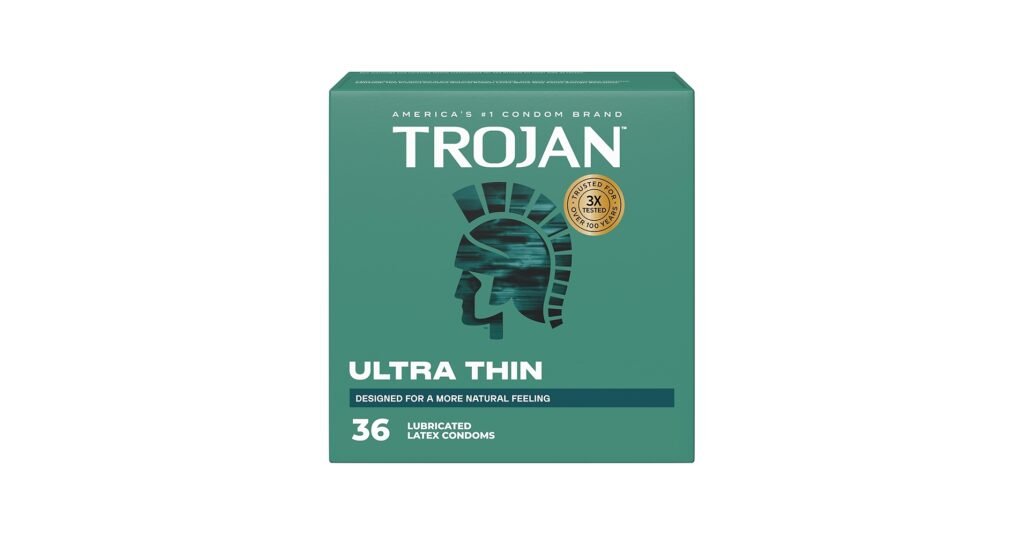 Trojan Ultra Thin condom packaging with slim latex condom