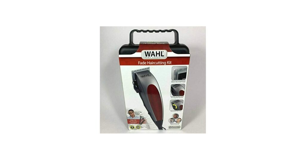 Wahl Fade Cut hair clipper kit with yellow and grey design and guide combs