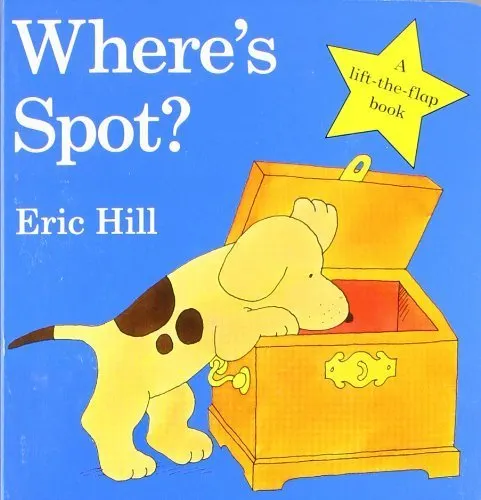 Where’s Spot? board book cover with a yellow puppy and a flap-style door