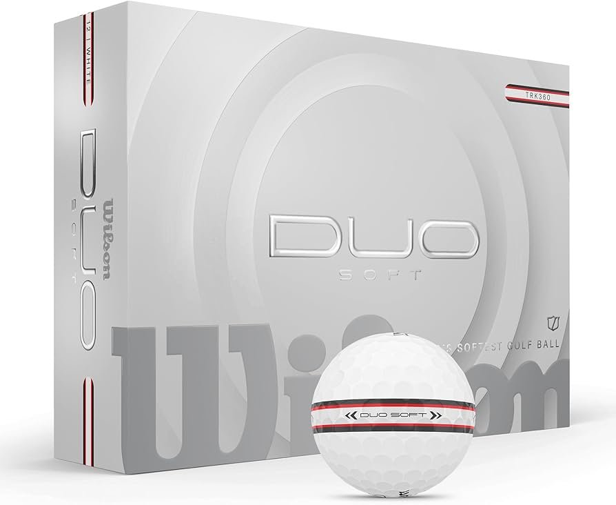 White Wilson DUO Soft golf ball close-up with DUO Soft text visible