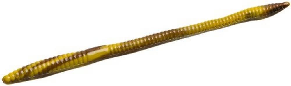 Zoom Trick Worm soft plastic in green pumpkin rigged on offset hook