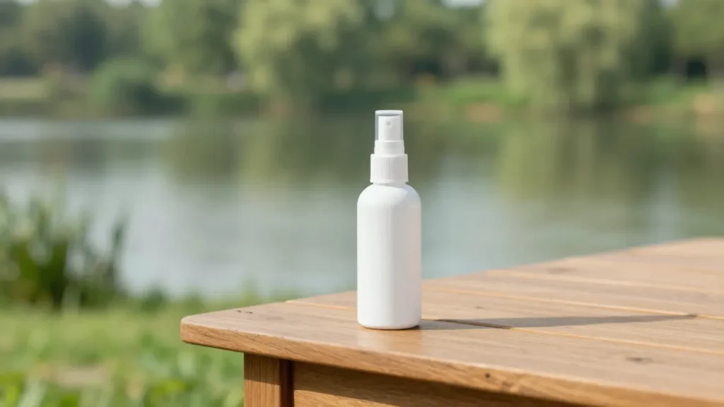 Insect repellent spray placed outdoors for protection against no-see-ums