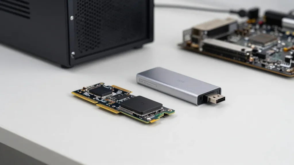 Internal and USB WiFi cards placed on a desk for a best WiFi card for PC comparison