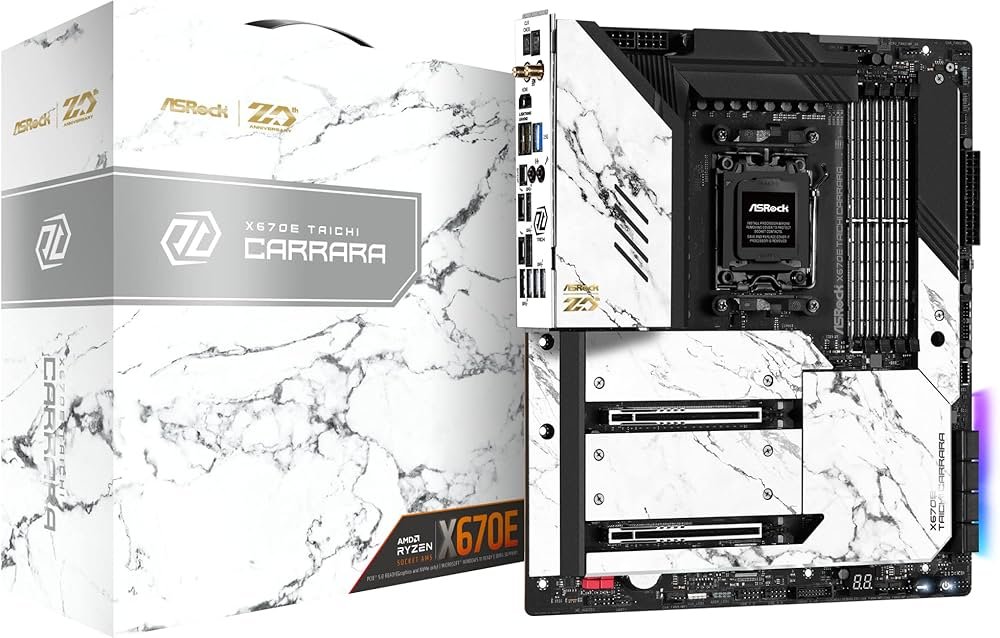 ASRock X670E Taichi ATX motherboard with reinforced PCIe slots and dual chipset cooling