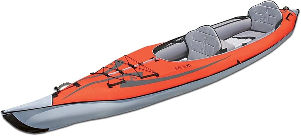 Advanced Elements AdvancedFrame convertible inflatable kayak set up for one paddler and a dog