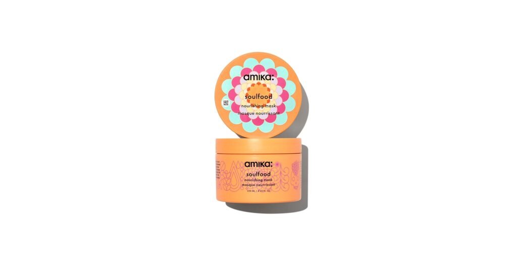 Amika Soulfood hair mask container with thick cream texture