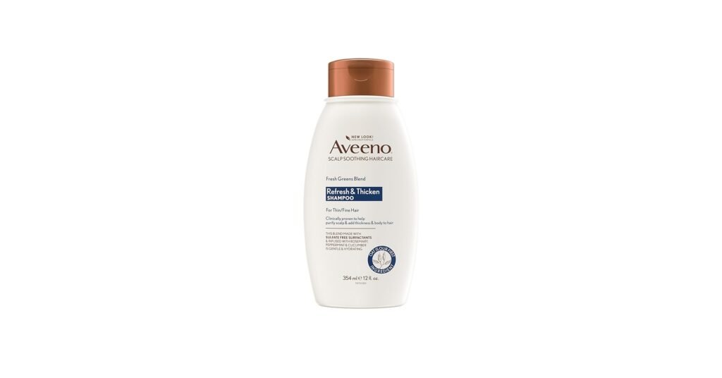 Aveeno scalp soothing shampoo for dry scalp and hair on bathroom shelf