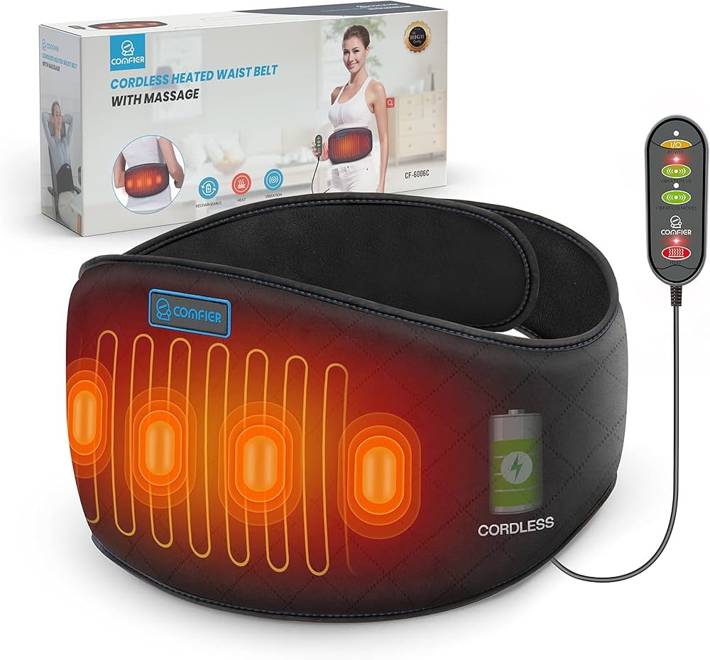 COMFIER cordless heating pad and massager worn around waist for cramp relief