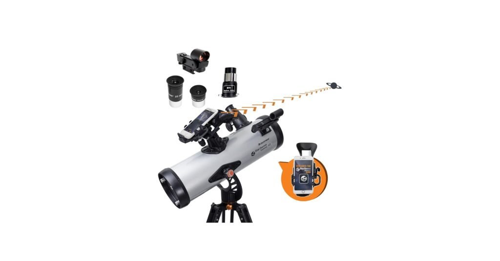 114mm reflector telescope on an alt-az mount with phone dock for guided pointing