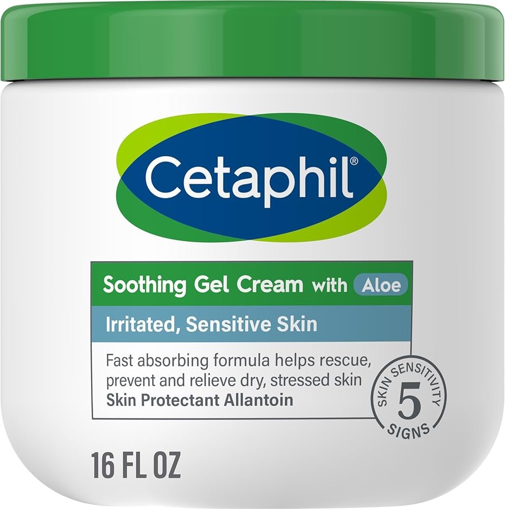 Cetaphil soothing gel cream jar placed on bathroom counter