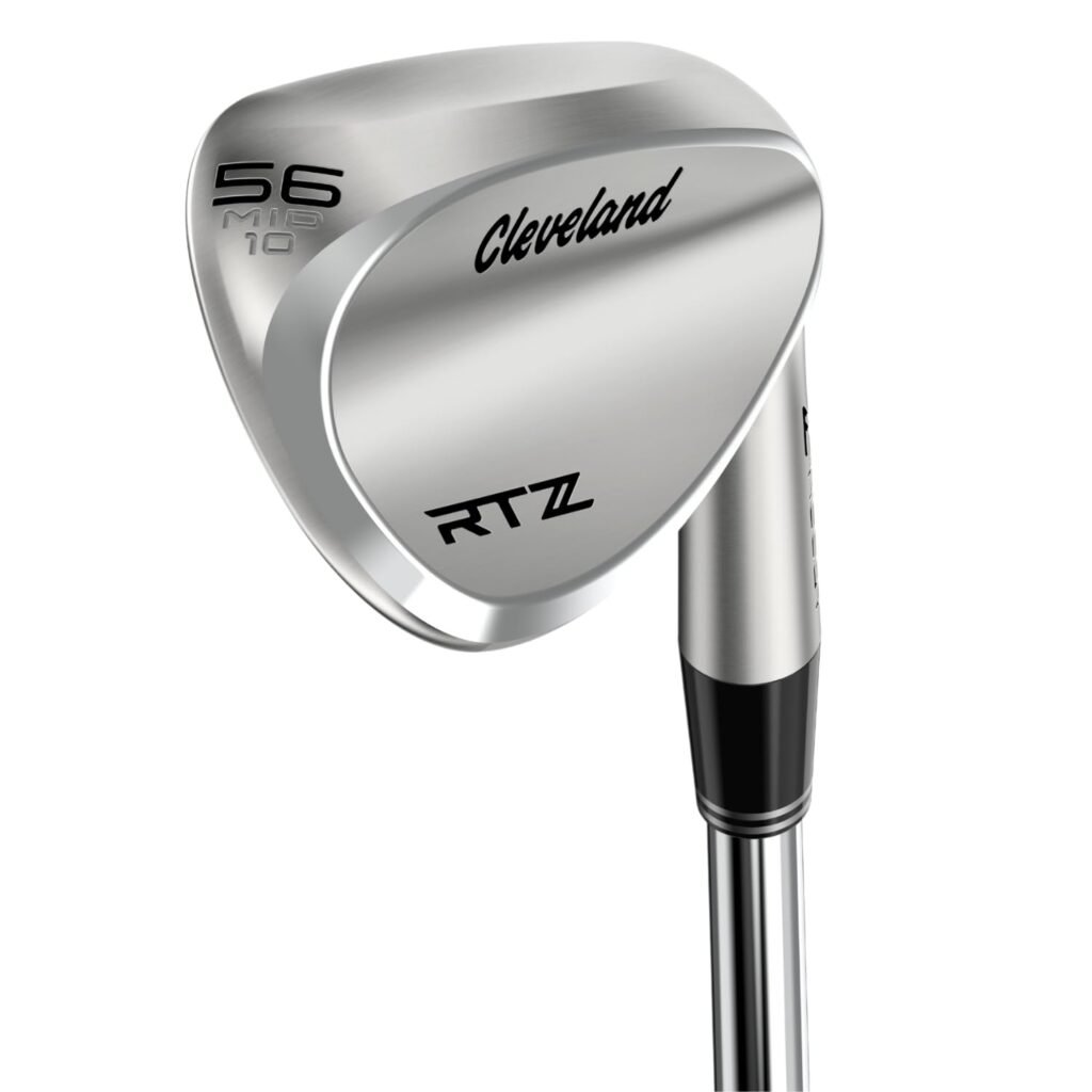 Side view of a Cleveland RTZ wedge with a matte finish resting on short grass