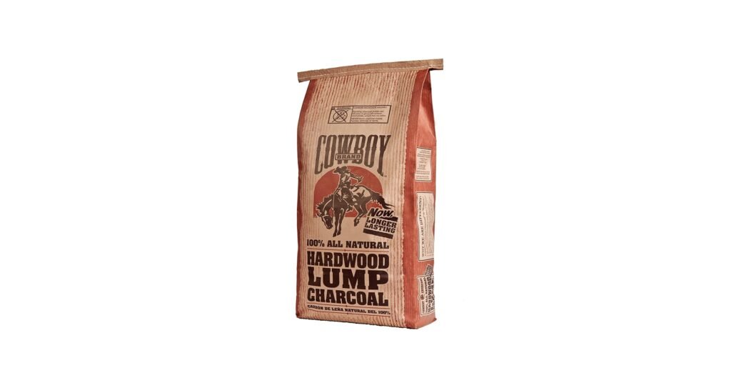 Cowboy hardwood lump charcoal pieces in red bag packaging