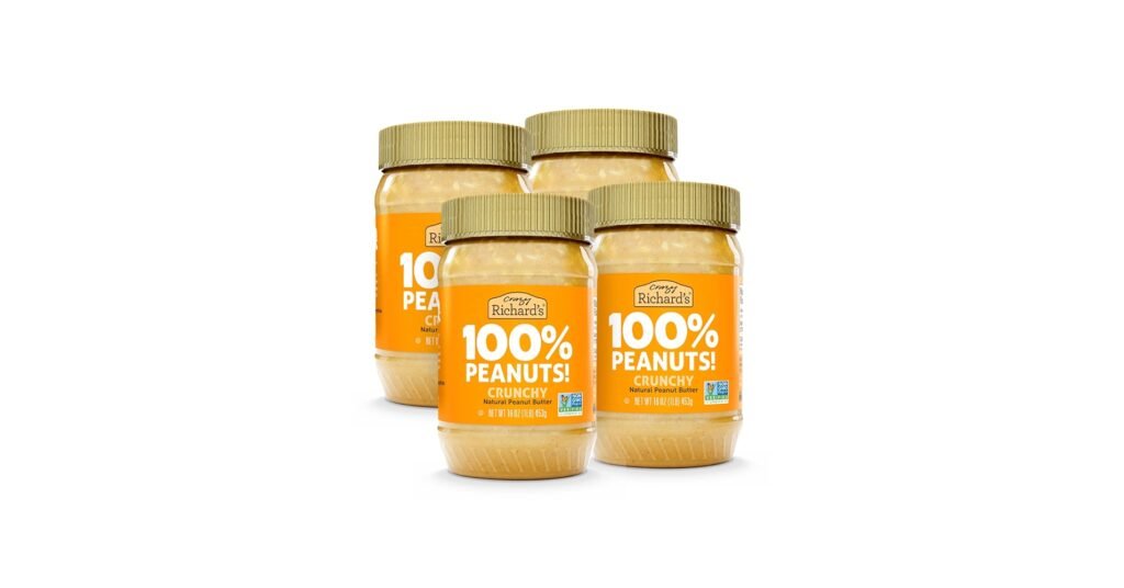 Jar of Crazy Richard’s 100 percent peanut butter showing ingredient list of peanuts only