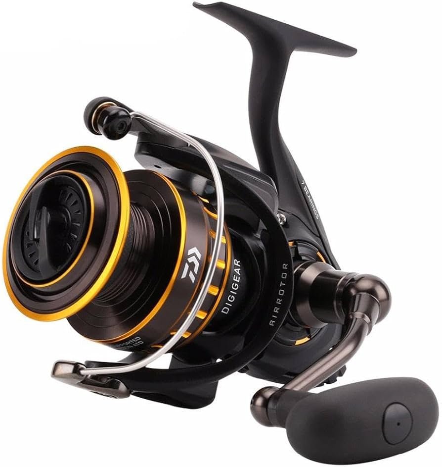 Daiwa BG spinning reel spooled with braided fishing line on saltwater rod