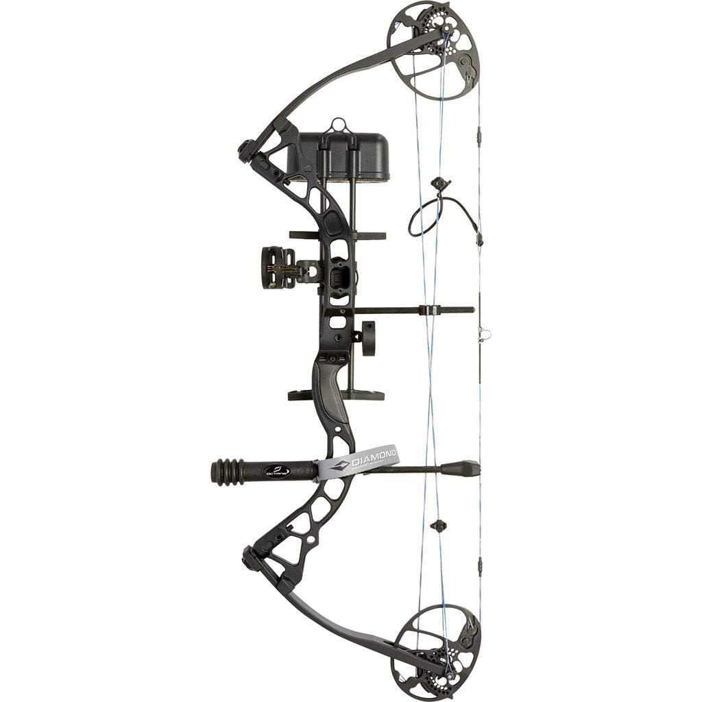 Diamond Infinite Edge Pro compound bow package with 3-pin sight and quiver, suitable for beginners