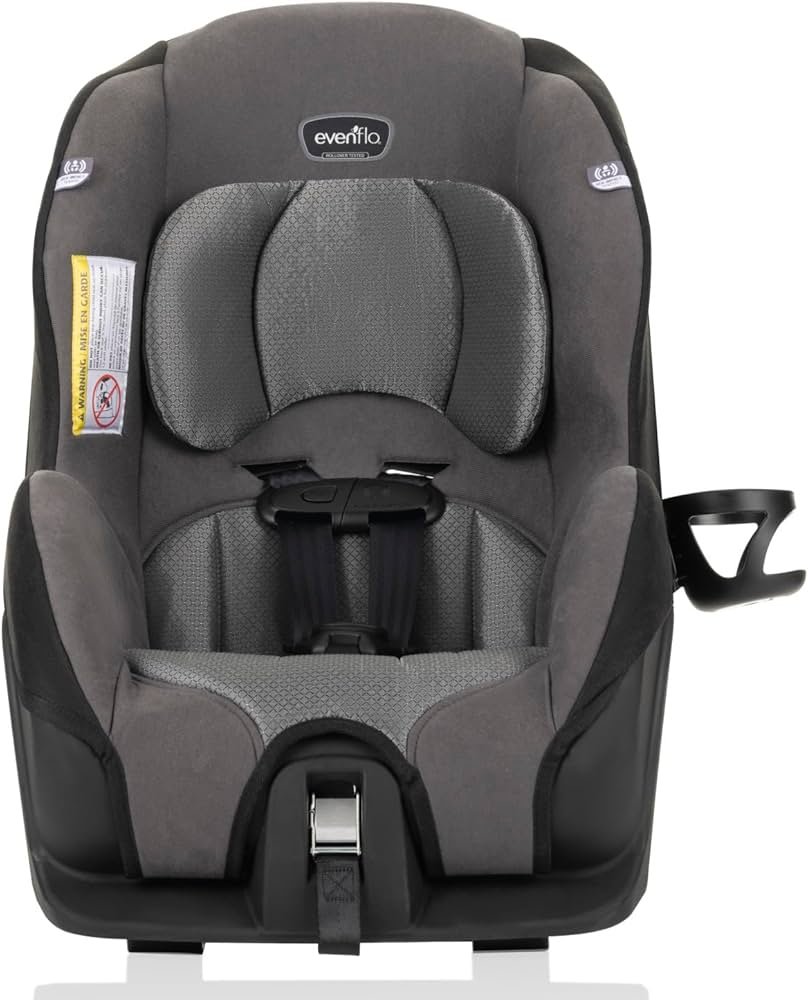 Evenflo Tribute LX convertible car seat installed in a compact car back seat
