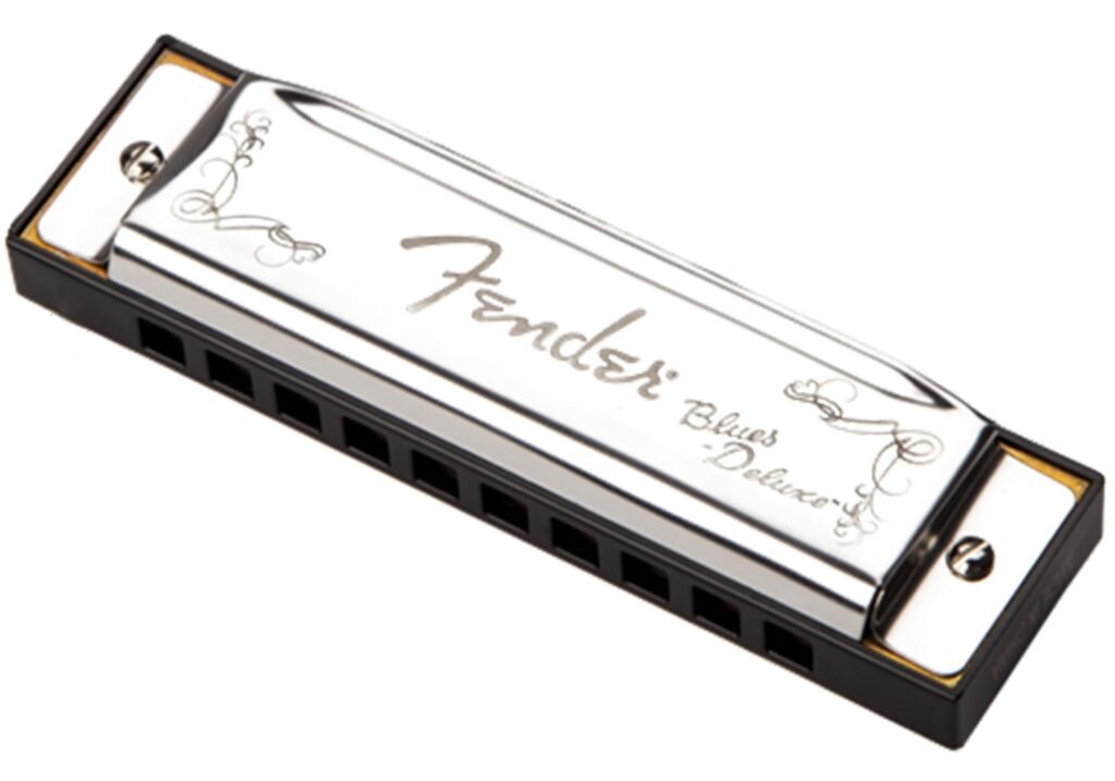 Fender Blues Deluxe harmonica with chrome cover and plastic comb