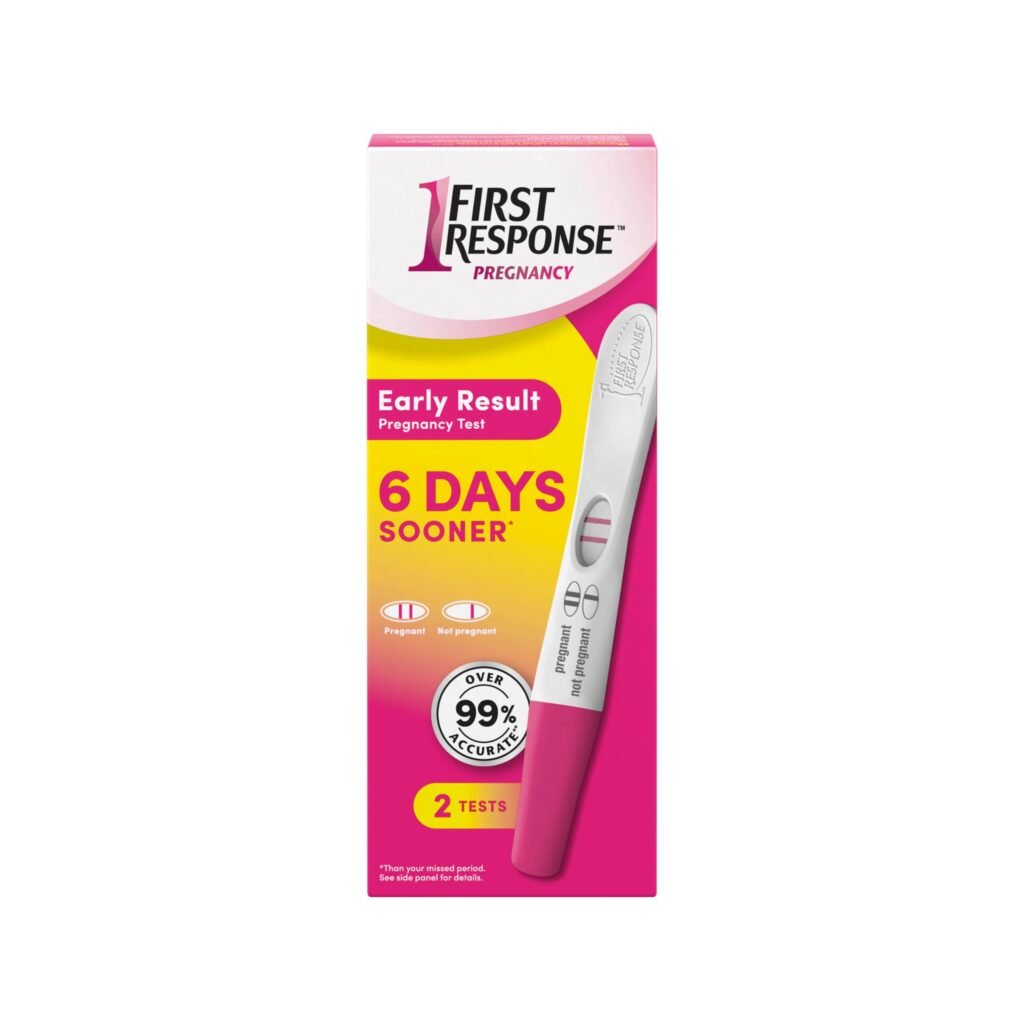 First Response early result pregnancy test stick with wide handle and clear results window