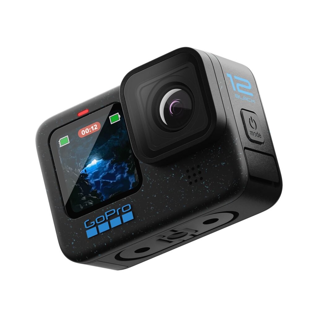 GoPro HERO12 Black action camera mounted outdoors recording 5.3K video
