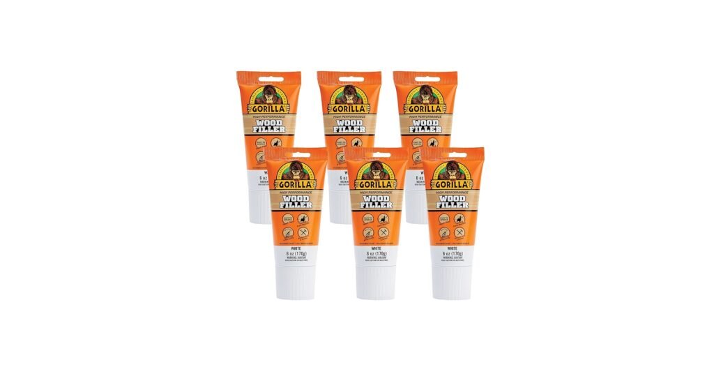 Gorilla high performance wood filler filling large crack in wooden tabletop