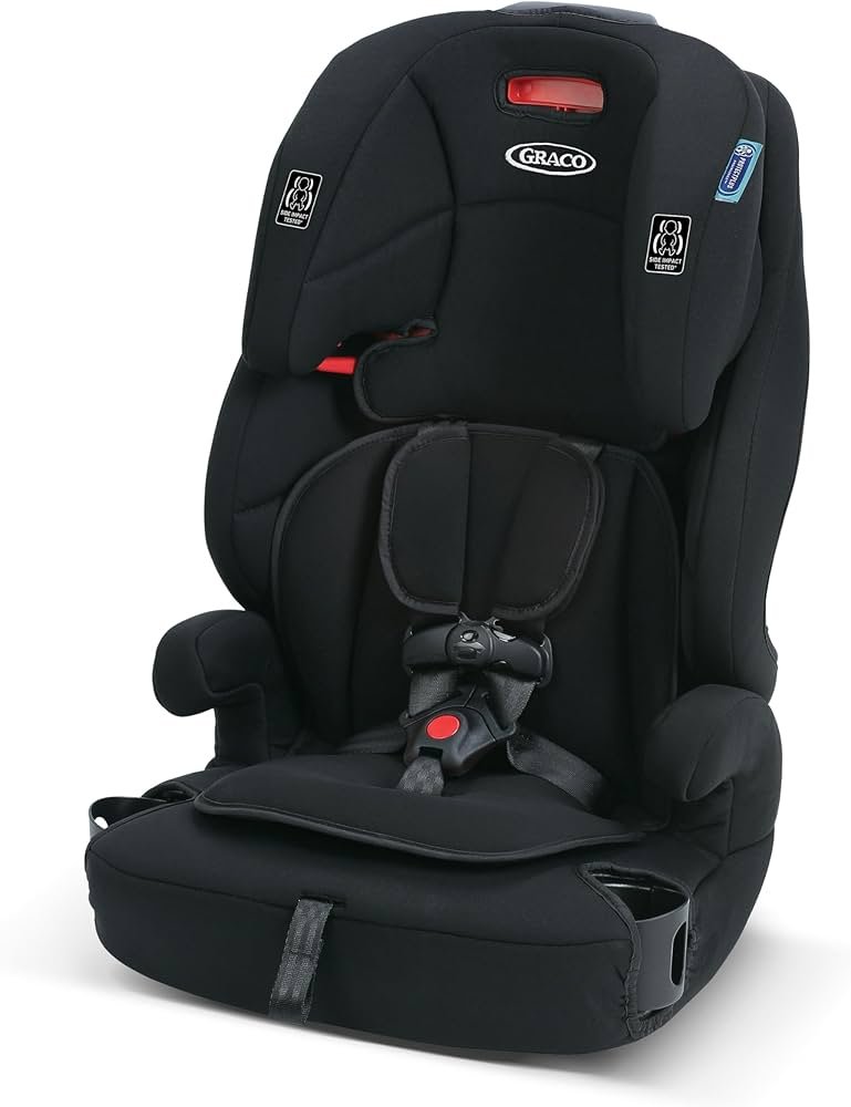 Graco Tranzitions 3-in-1 harness booster seat in highback mode for travel and carpools