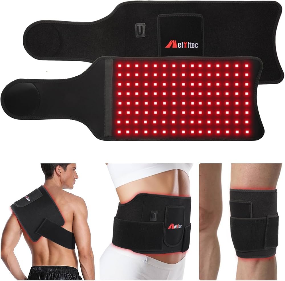 Heat Healer infrared and red LED therapy belt wrapped around lower abdomen