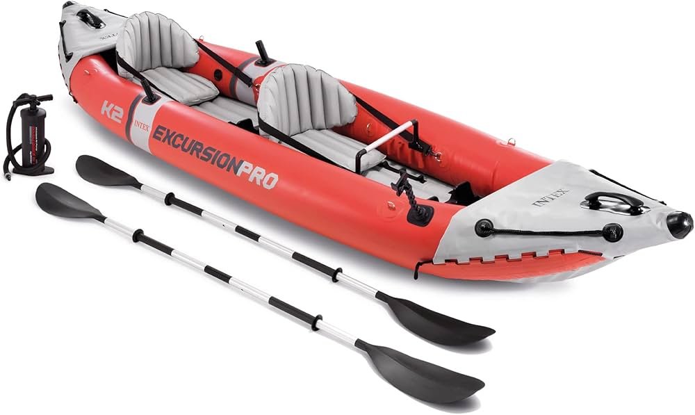 INTEX Excursion Pro K2 inflatable kayak with open deck space for a dog and two seats
