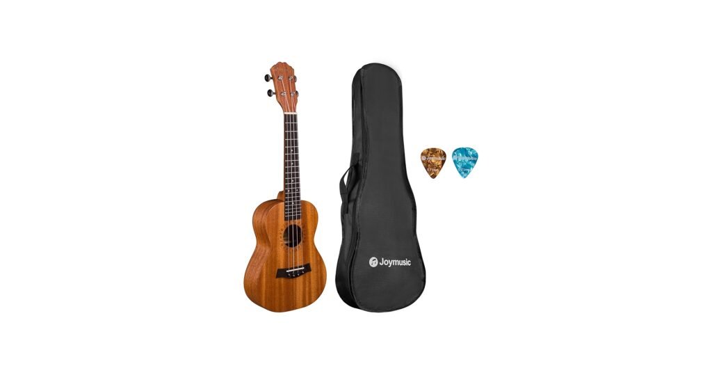 Natural finish concert ukulele with mahogany body and beginner accessories