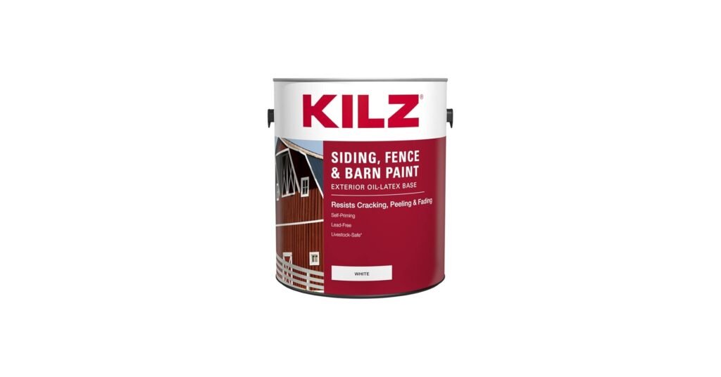 KILZ exterior siding and fence paint applied to wooden garage door panel