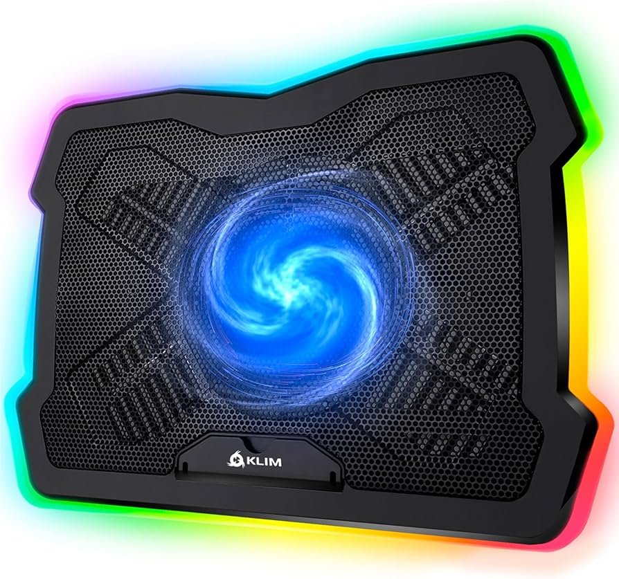 KLIM Ultimate RGB laptop cooling pad with large fan and RGB lighting