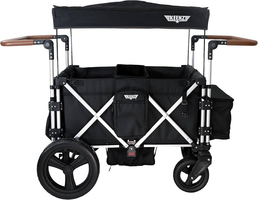 Keenz 7S 2.0 stroller wagon with canopy and dual seats at outdoor park