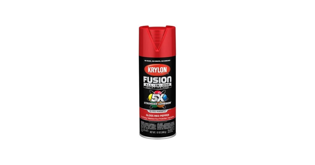 Krylon Fusion for Plastic red spray paint can applied to outdoor chair
