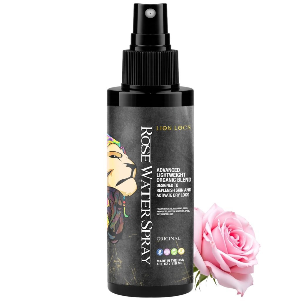 Lion Locs rosewater spray bottle designed for hydrating and refreshing locs