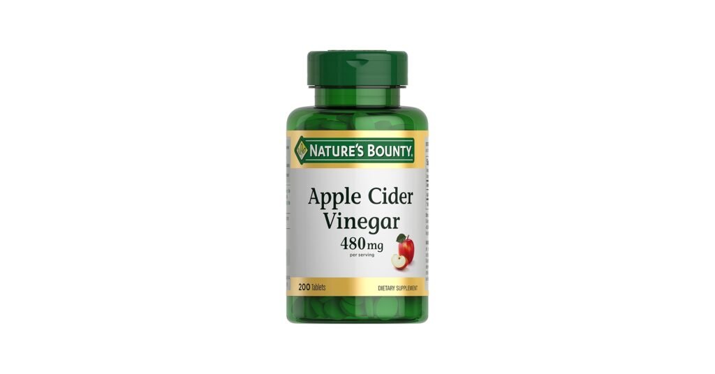Nature’s Bounty apple cider vinegar tablets bottle placed on white background