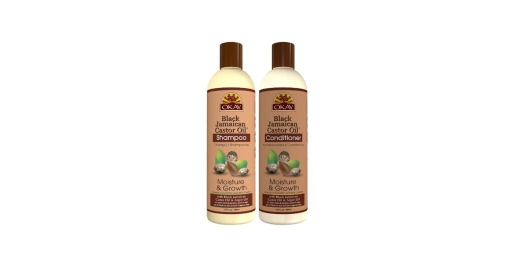 OKAY black Jamaican castor oil shampoo for locs with moisture and growth support in 12 oz bottle