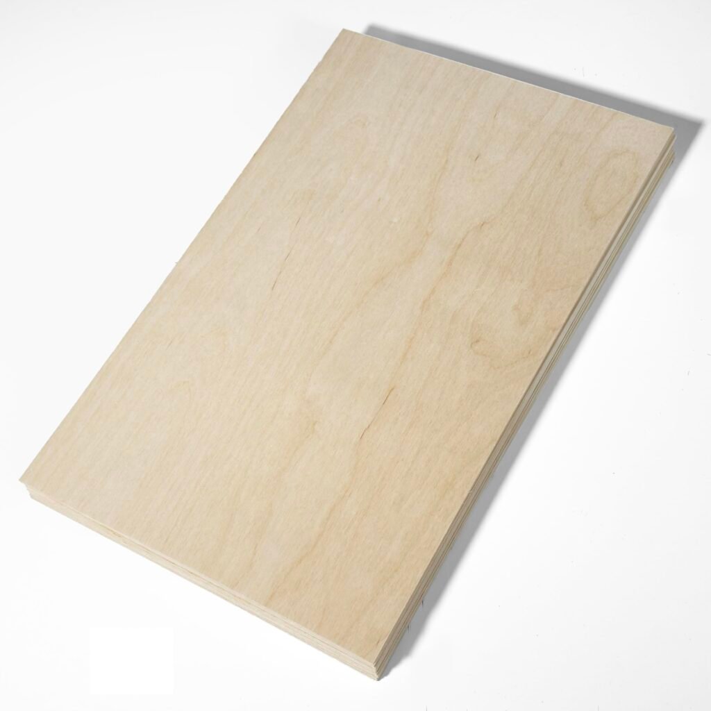 birch plywood shelving panels cut for wall installation